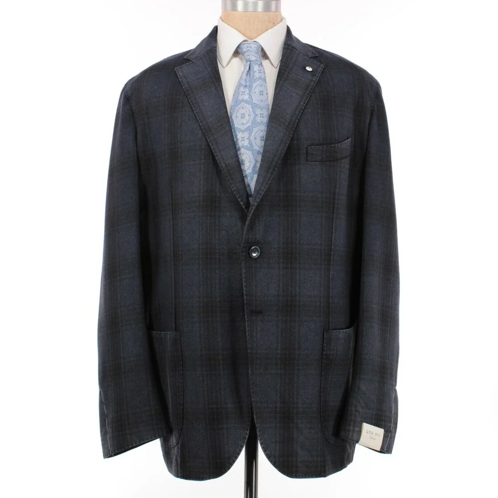 L.B.M. 1911 NWT 100% Wool Sport Coat Size 58R US 48R in Blue/Black Plaid
